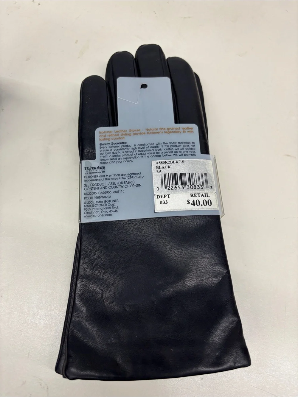 NWT Isotoner Women’s Black Leather Thinsulate-Lined Gloves